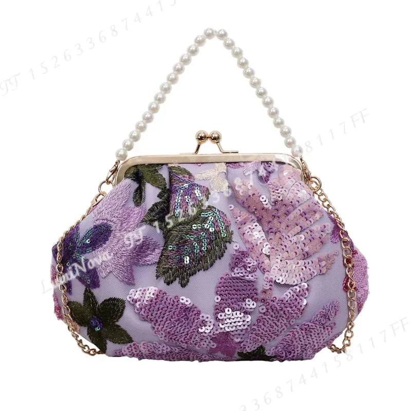 Luxury Bags For Men - Flower Sequin Embroidered Pearl Clutch Bag