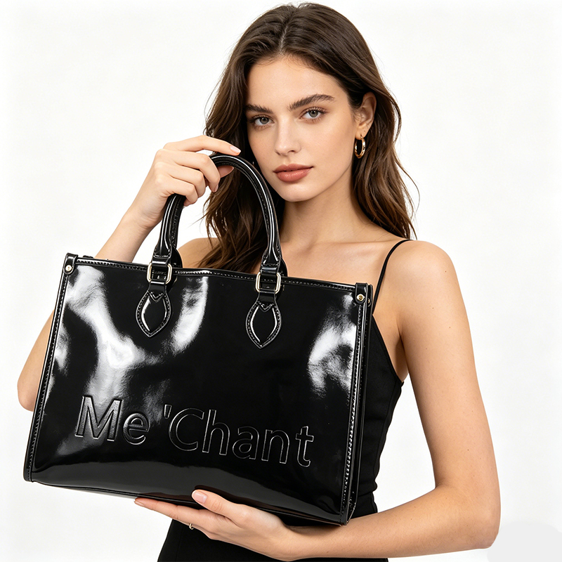 Women Black Glossy Patent PU L - Top Handle Patent Bag recension och pris