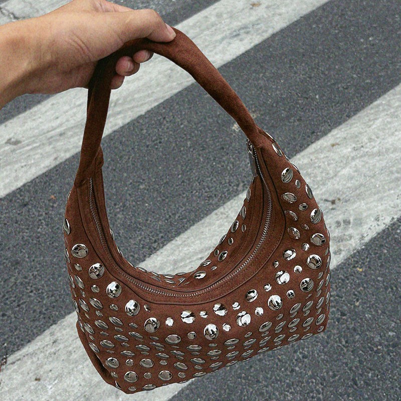 Fashion Studded Shoulder Bag F - Half Moon Bag Suede recension och pris
