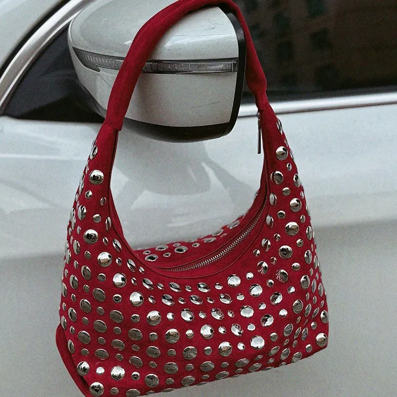 Fashion Studded Shoulder Bag F - Half Moon Bag Suede recension och pris